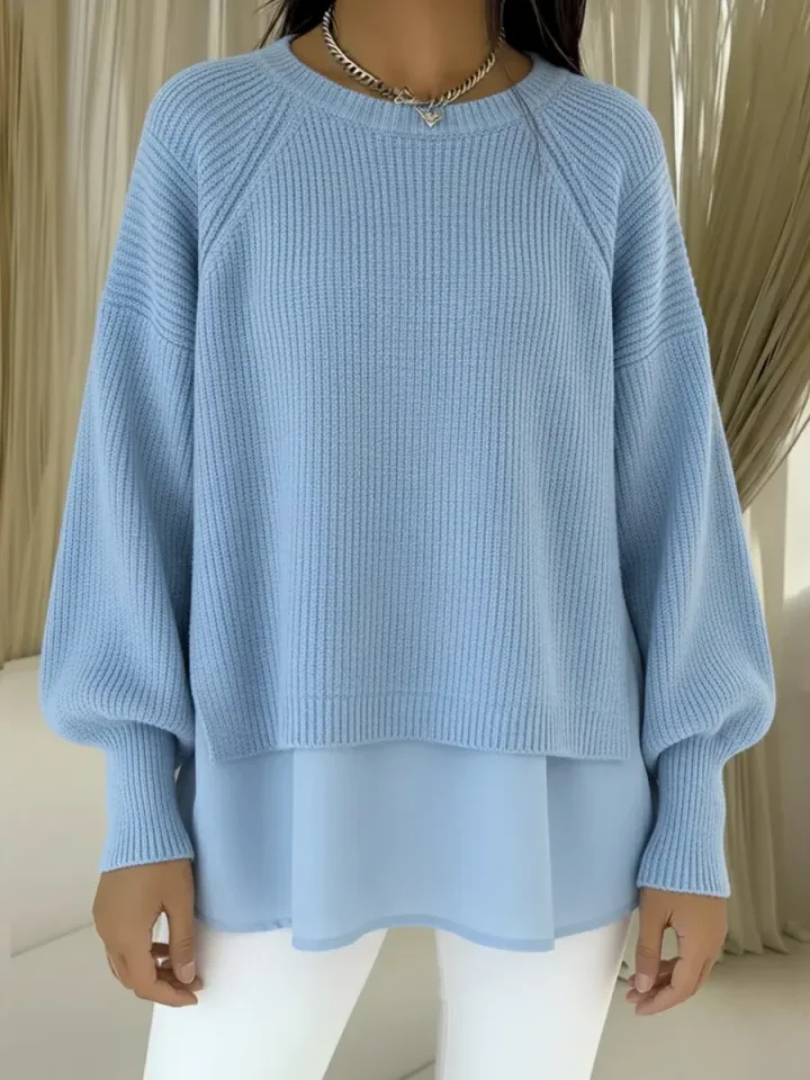 Cecilia | Pull Bleu Effet Superposé