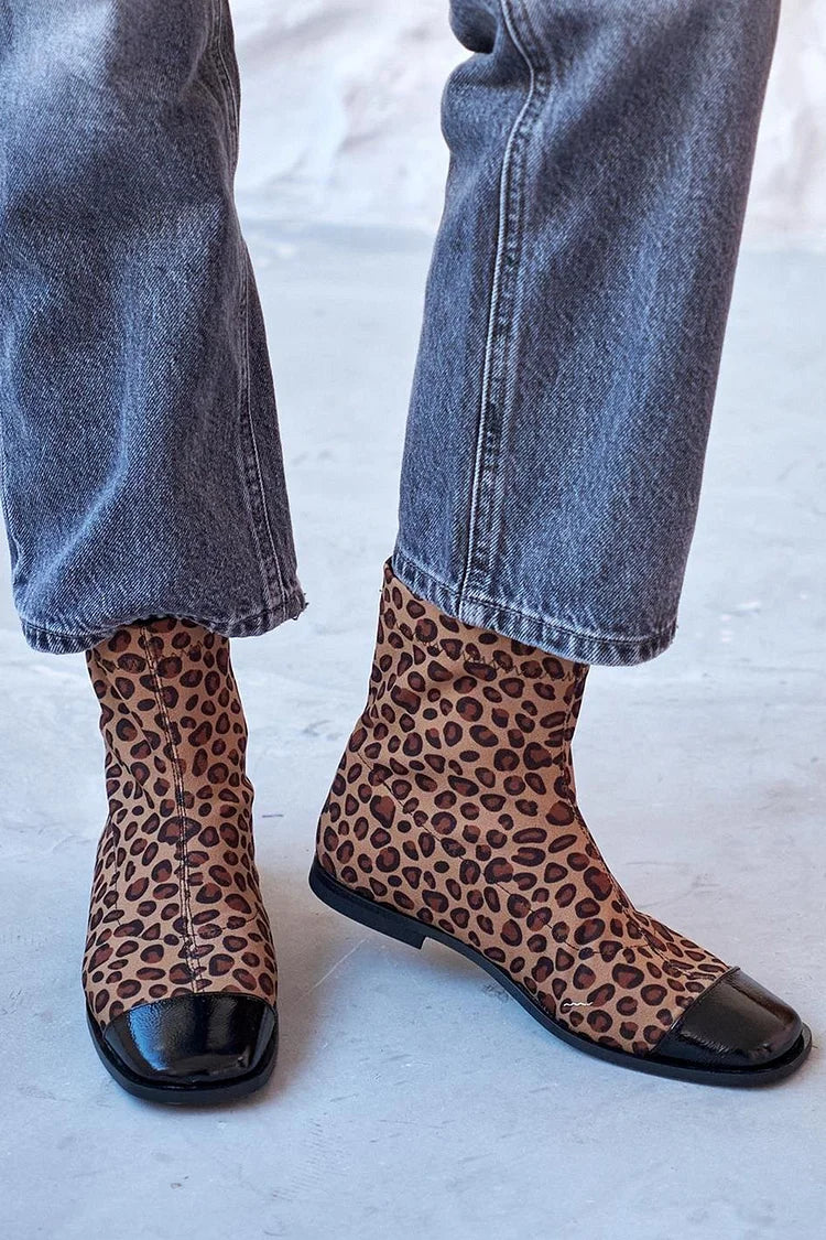 Capucine | Bottines Marron à Bout Carré et Empièces Léopard