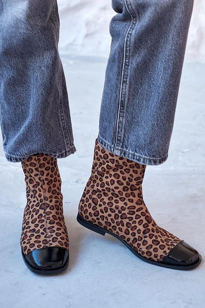 Capucine | Bottines Marron à Bout Carré et Empièces Léopard