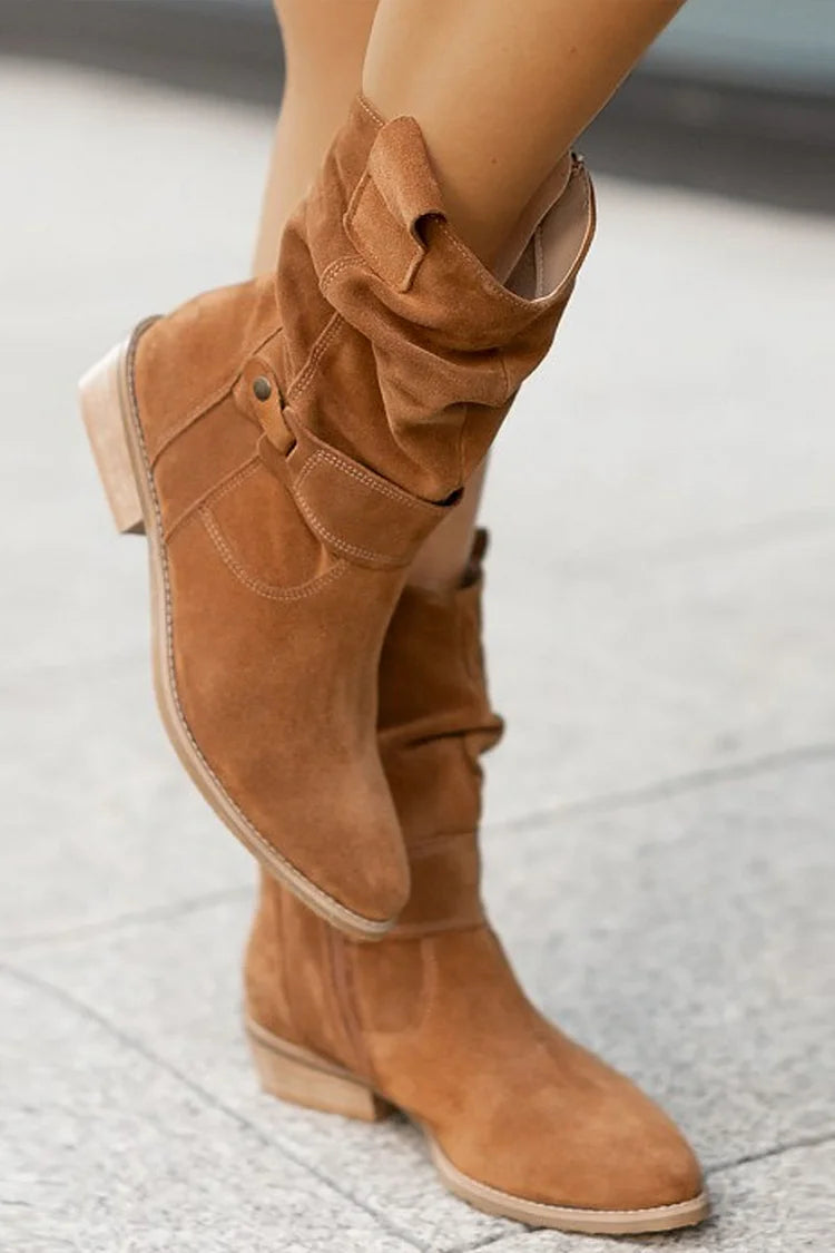 Émeline | Bottes Mi-Mollet en Suédine à Zip et Bout Rond