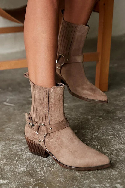 Armelle | Bottes Western Marron à Talon Épais et Empièces