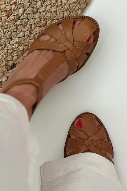Talons larges tressés à découpes Marron avec boucle et bride en T