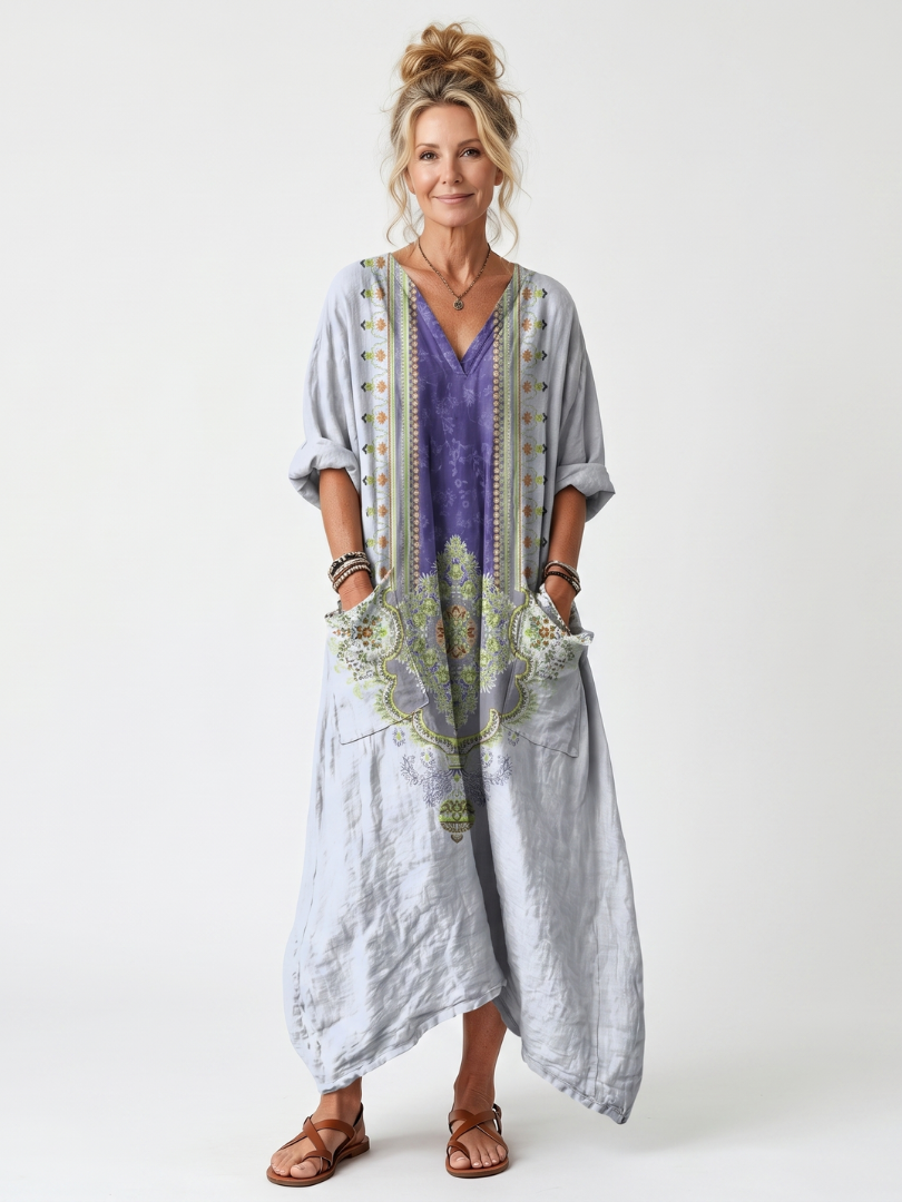 Erminia | Robe Midi Oversize Brodée à Empiècement Contrasté