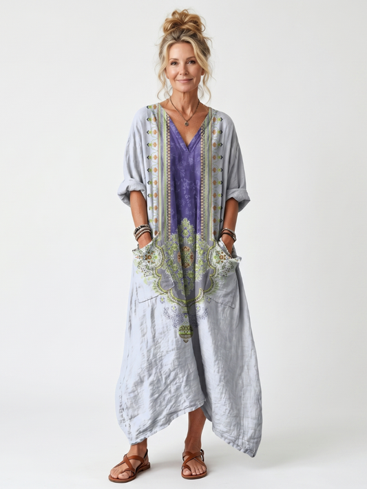 Erminia | Robe Midi Oversize Brodée à Empiècement Contrasté