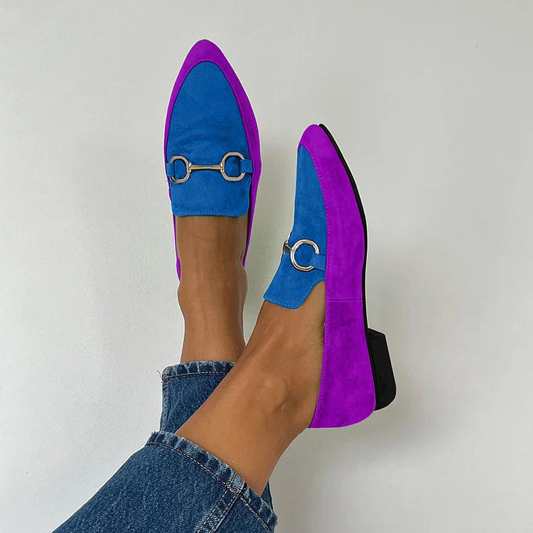 Ballerines pointues rétro mates color block avec boucle