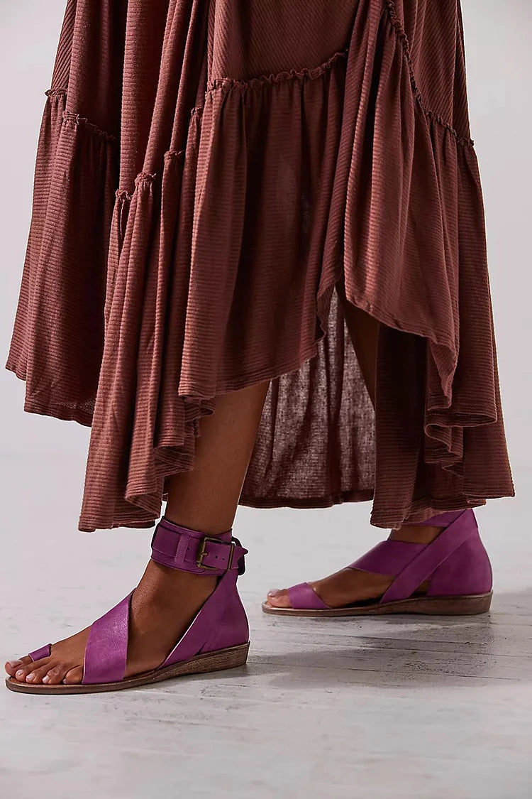 Sandales Violettes à Bride à la Cheville, Boucle et Anneau d'Orteil.