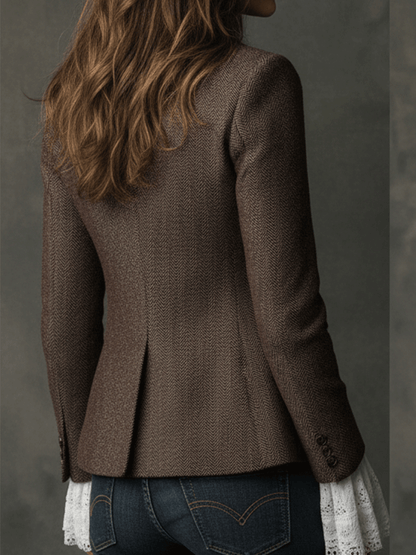 Blandine | Blazer Effet Tweed Marron Coupe Tailleur