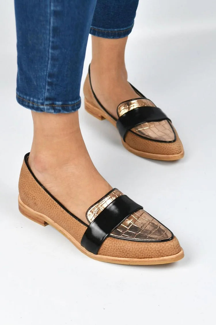 Manon | Mocassins Pointus Patchwork Effet Croco