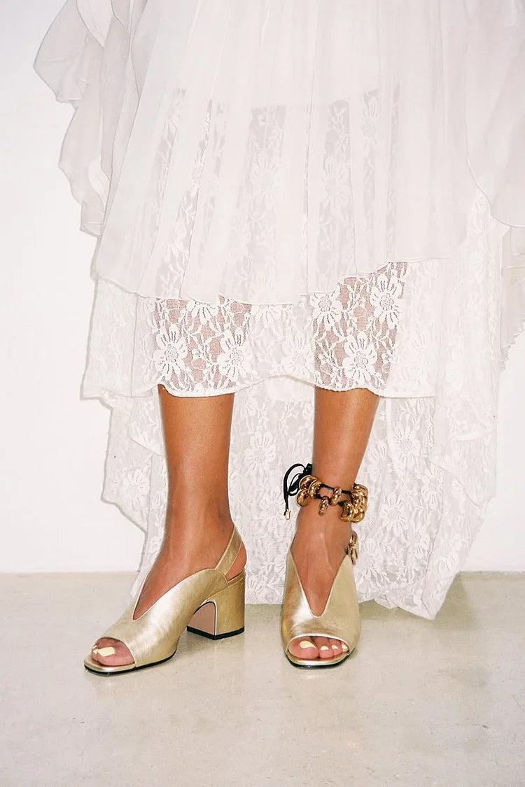 Talons larges slingback peep toe métallisés brillants Or
