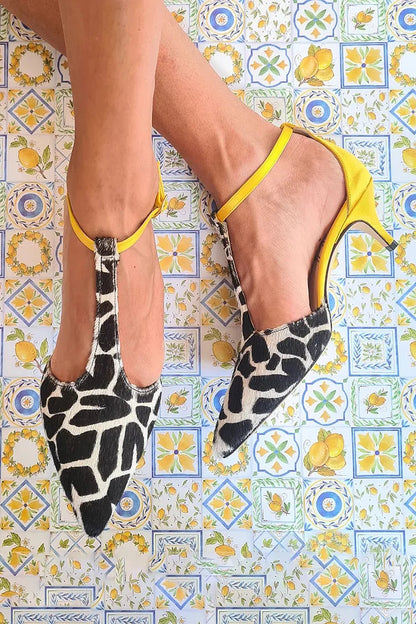 Escarpins à Talon Aiguille Animalier à Brides Colorblock.