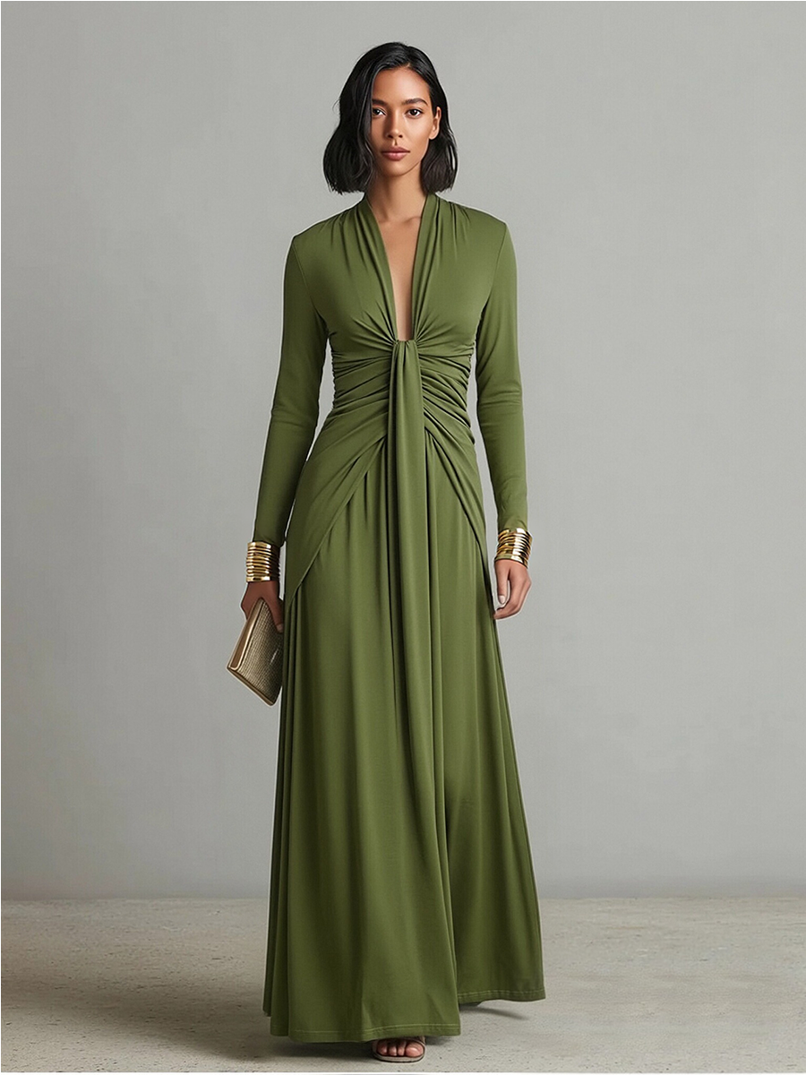 Valentina · Robe longue à col en V et détails volantés