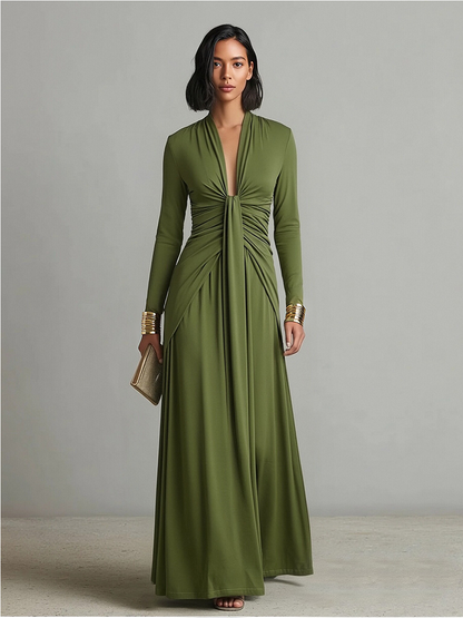 Valentina · Robe longue à col en V et détails volantés