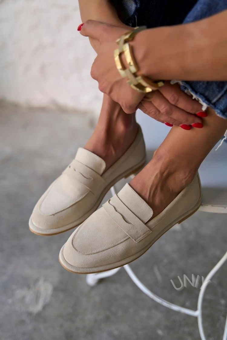 Anne | Mocassins Minimalistes en Suédine Beige
