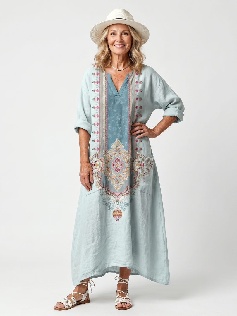 Laura | Robe Midi Oversize Brodée à Empiècement Ornemental