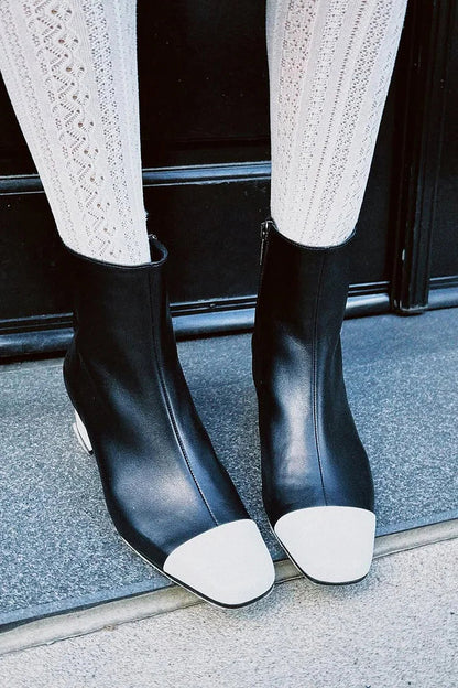 Edwige | Bottes Noires Color Block à Bout Carré et Zip