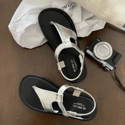 Sandales tongs décontractées unies avec bride cheville et boucle