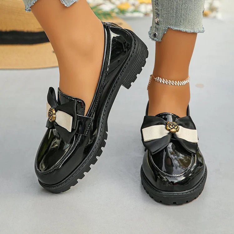 Mélanie | Mocassins à Nœud et Fleur Métallique