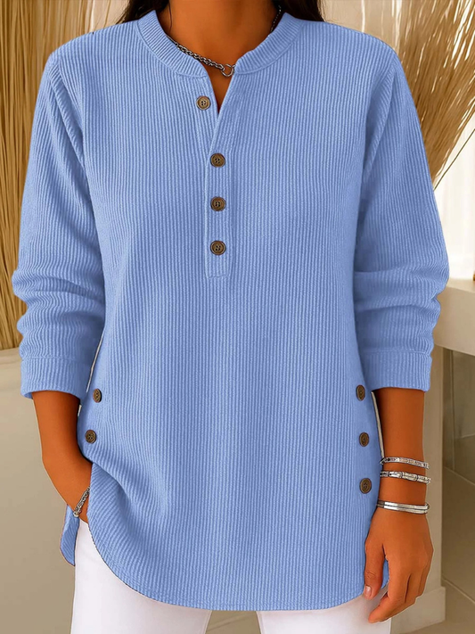 Martina | Tunique Henley Bleu Ciel à Boutons