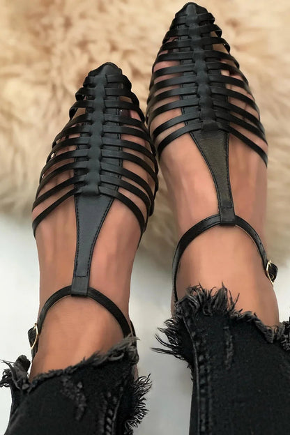 Sandales pointues à découpes épurées décontractées Noir avec bride en T