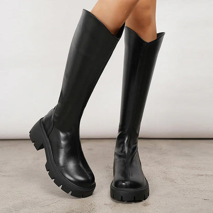 Mélisande | Bottes Hautes Noires à Zip et Talon Épais