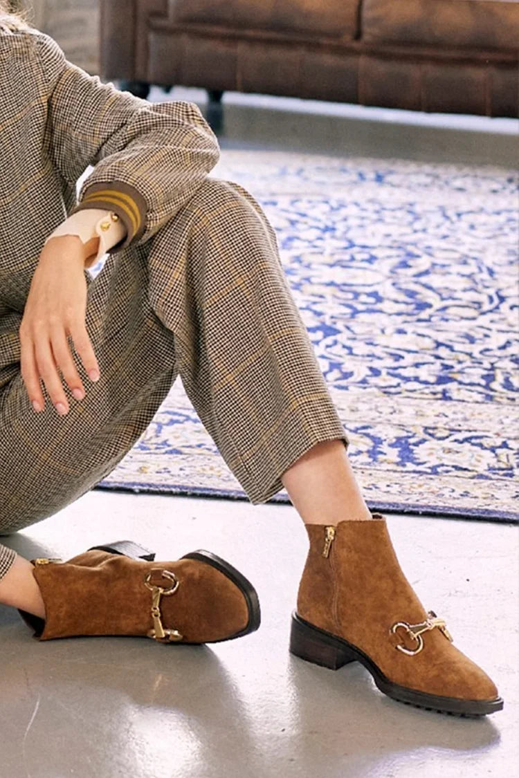 Garance | Bottines Marron à Bout Carré, Zip et Détail Métal