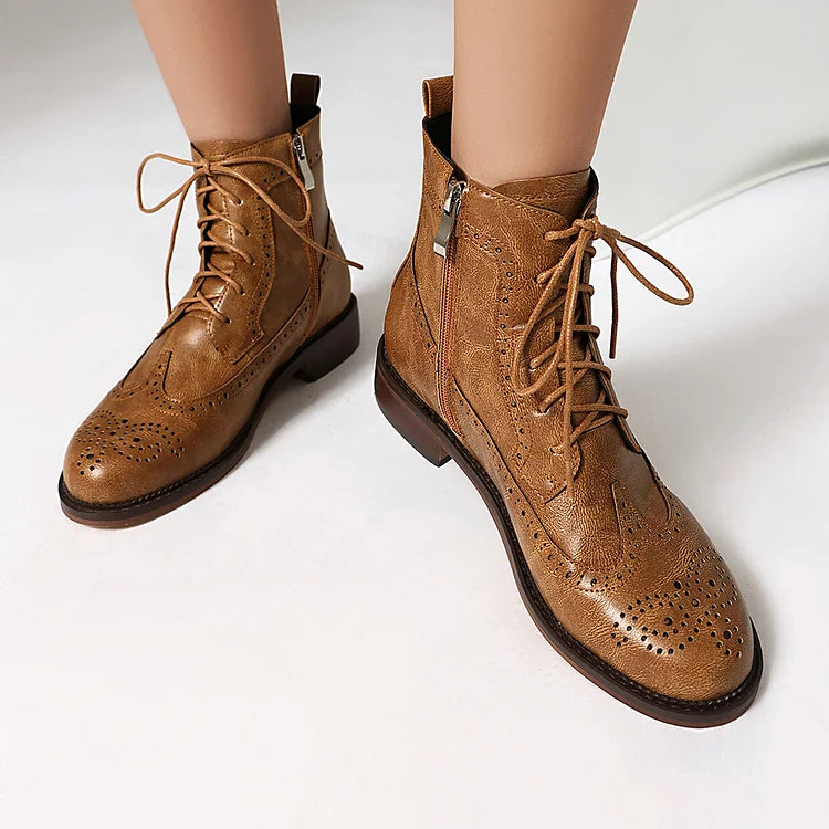 Claire | Bottines à Lacets Ajourées à Bout Rond