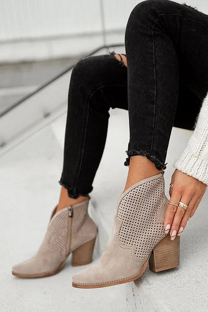 Faustine | Bottines Taupe Pointues Ajourées