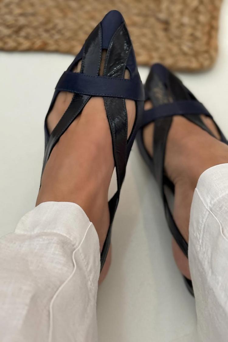 Ballerines pointues slingback à découpes patchwork Bleu Marine