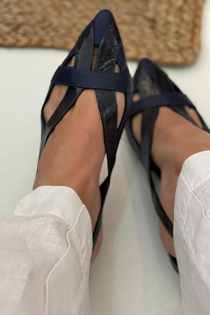 Ballerines pointues slingback à découpes patchwork Bleu Marine