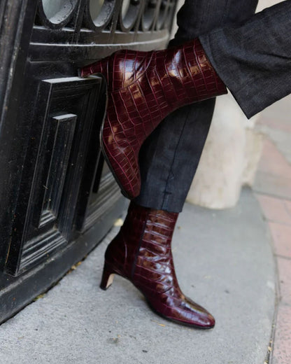 Iris | Bottines Bordeaux Vernies Effet Croco