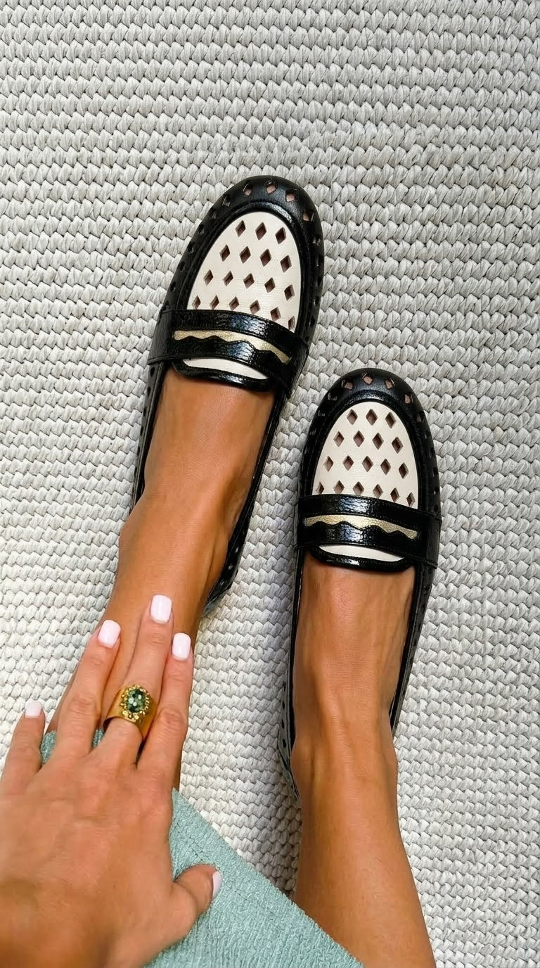 Adèle | Mocassins Bicolores à Bride Ajourée