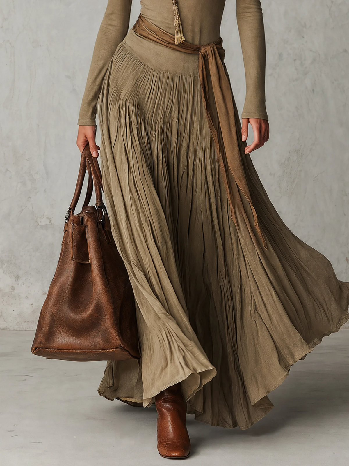 Júlia | Robe Longue Plissée Col Roulé à Lien