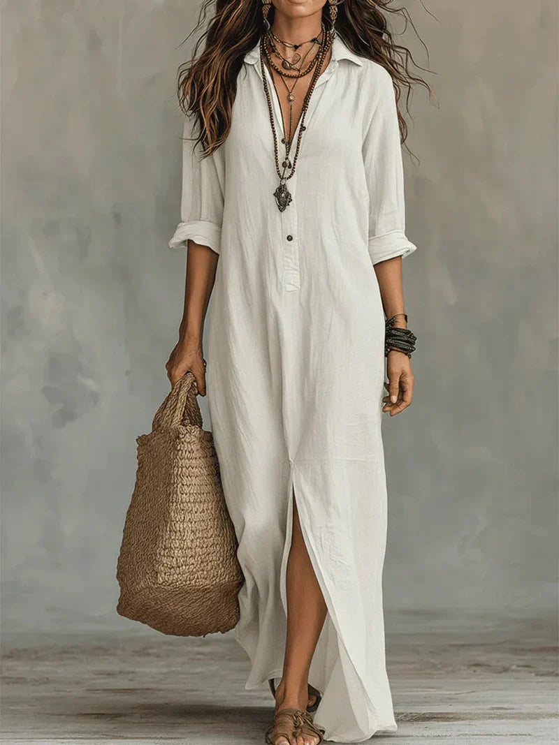 Céline™ | Robe Maxi Noire Ample Boutonnée