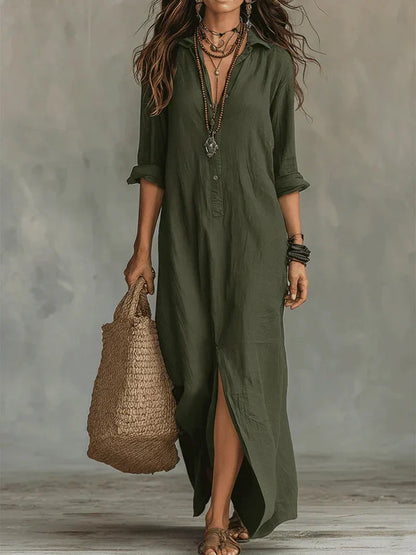 Céline™ | Robe Maxi Noire Ample Boutonnée