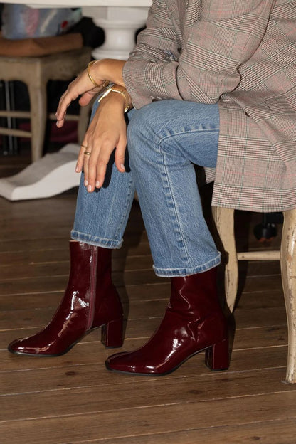 Prudence | Bottines Vernies à Bout Carré et Talon Bloc