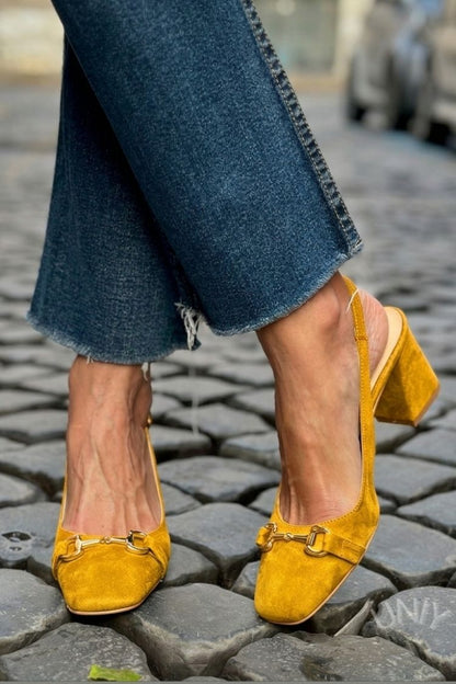 Talons bloc slingback en suédine Olive