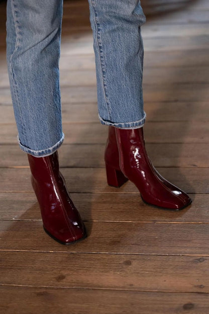 Prudence | Bottines Vernies à Bout Carré et Talon Bloc