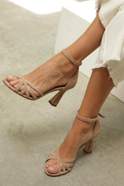 Marona | Sandales patchwork à bout rond et talon fin