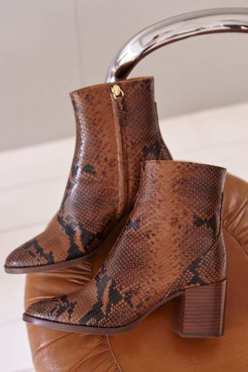 Florence | Bottines Marron Effet Serpent à Talon Carré