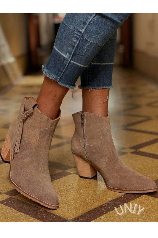 Zoé | Bottes Camel en Suédine à Talon Carré et Zip