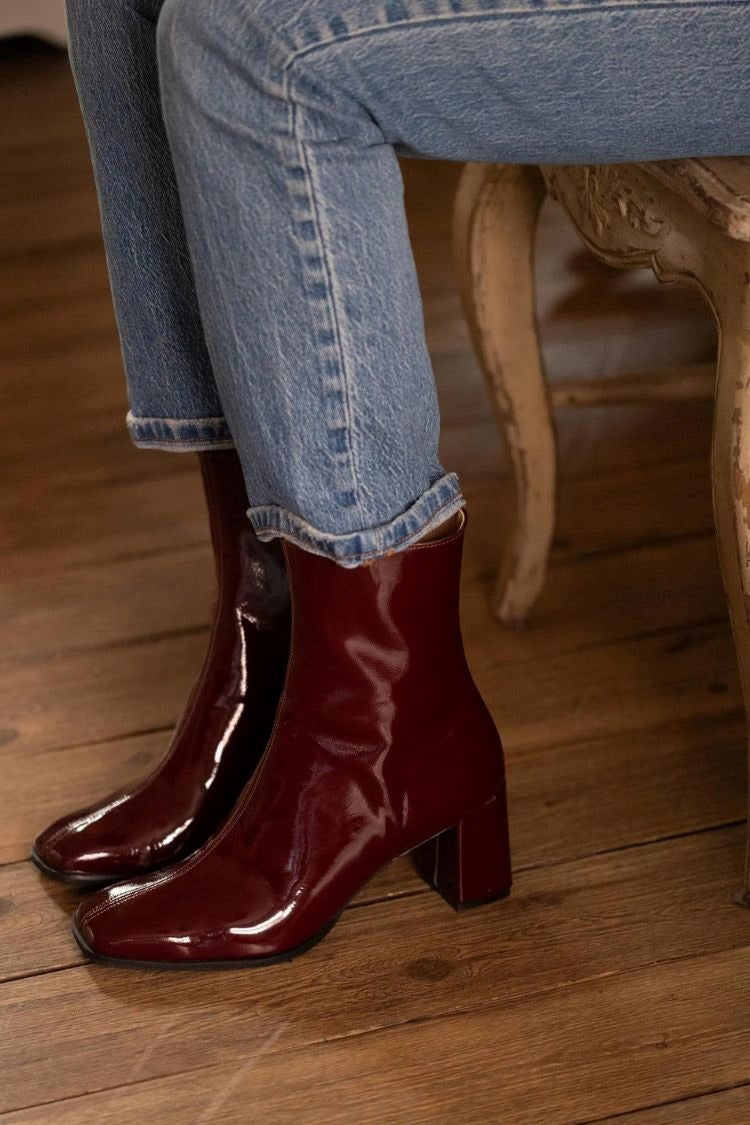 Prudence | Bottines Vernies à Bout Carré et Talon Bloc