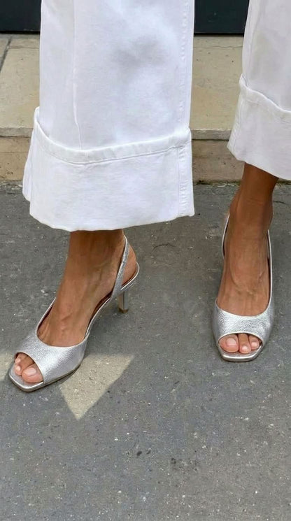Talons kitten slingback peep toe métallisés Or