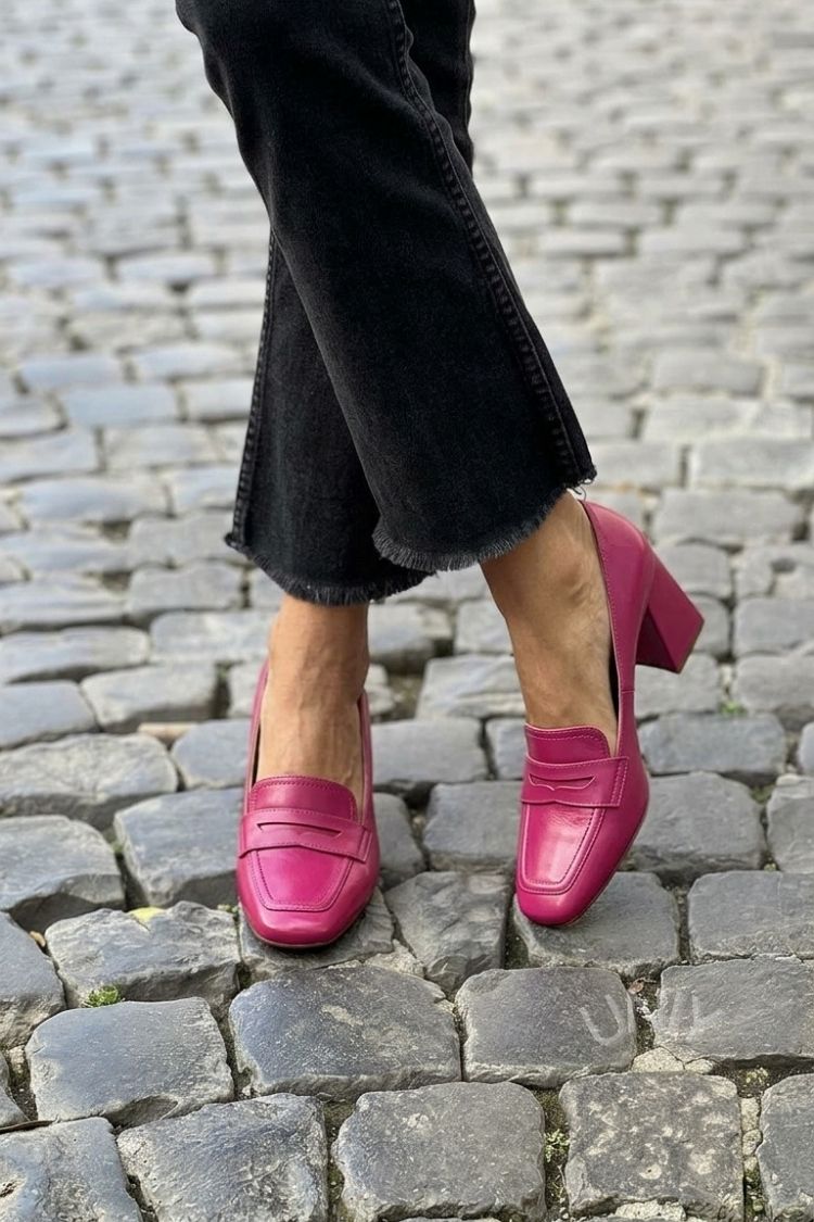 Aude | Mocassins Magenta Minimalistes à Talon Bloc