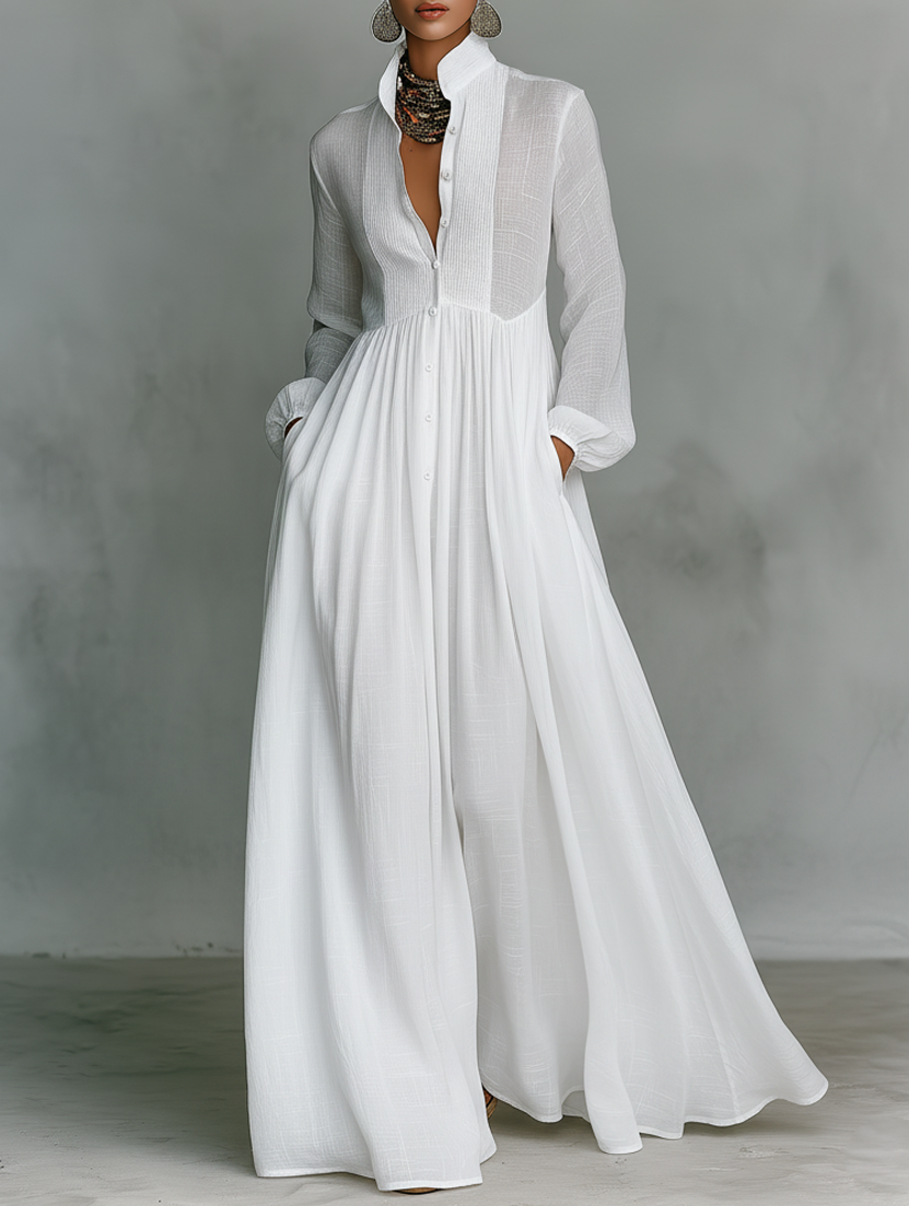 Elisa | Robe Maxi Minimaliste à Col Montant
