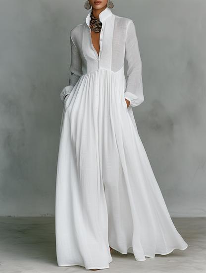 Elisa | Robe Maxi Minimaliste à Col Montant