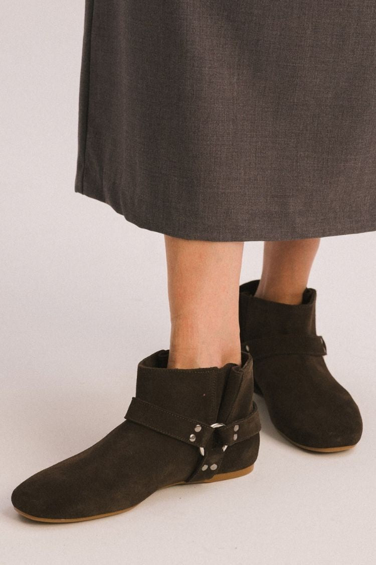 Cécile | Bottines Marron en Suédine à Boucle