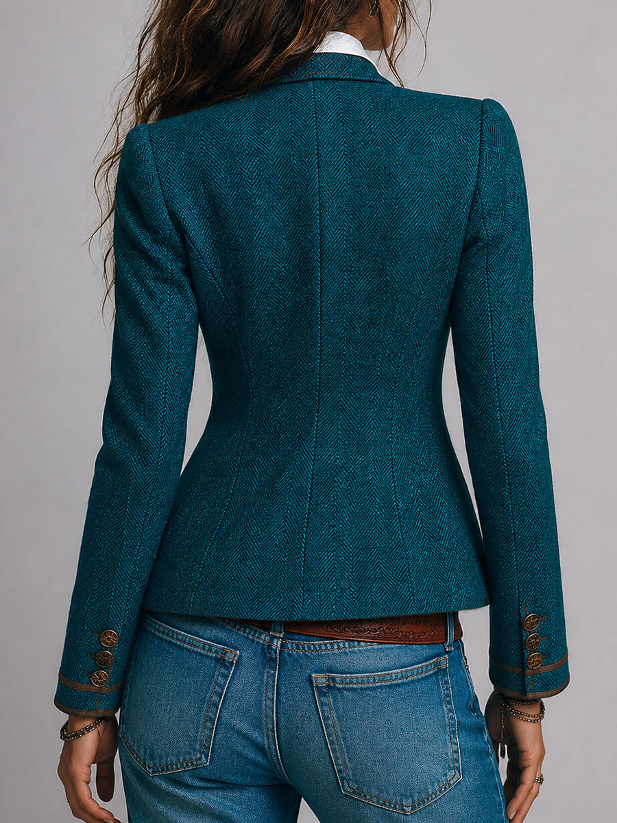 Gersende | Blazer Cintré Chevrons à Bordure Contrastée