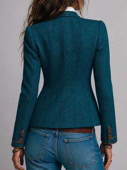 Gersende | Blazer Cintré Chevrons à Bordure Contrastée