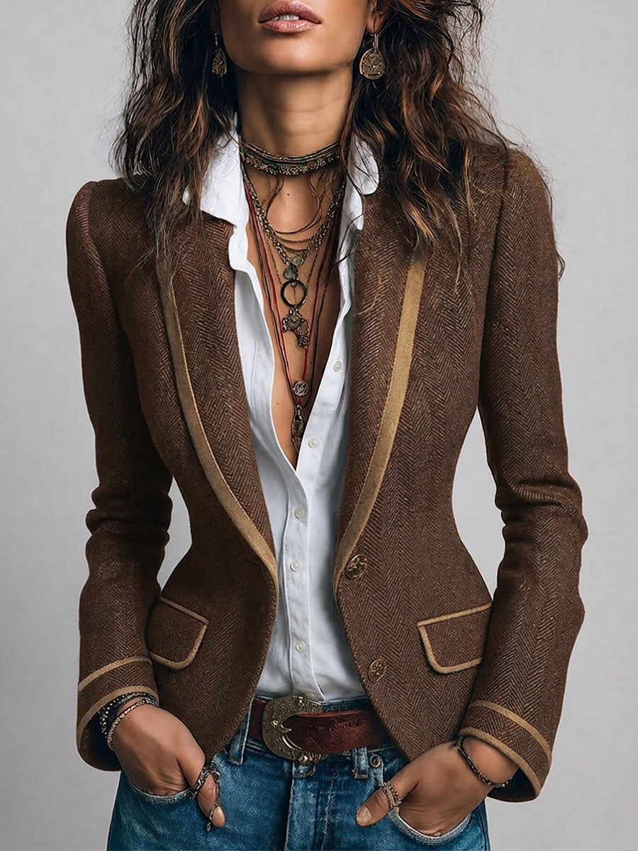 Gersende | Blazer Cintré Chevrons à Bordure Contrastée