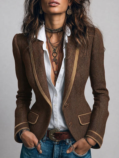 Gersende | Blazer Cintré Chevrons à Bordure Contrastée